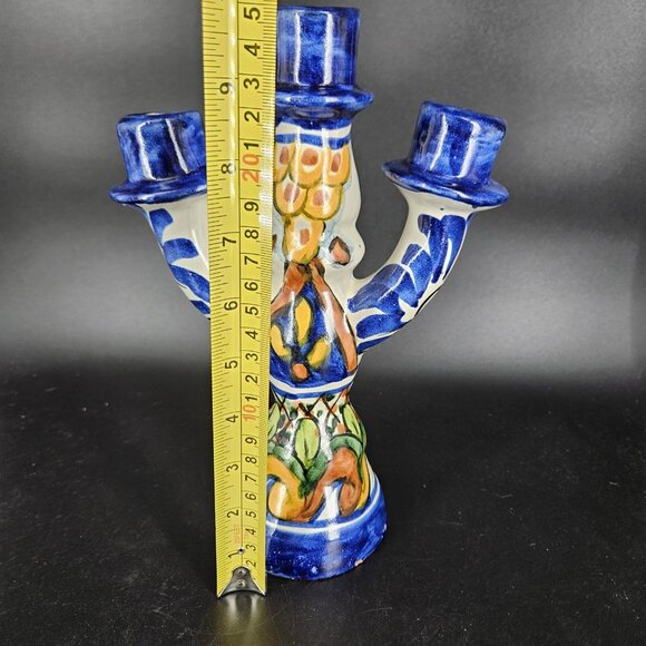 Vintage T. Ruth Talavera Pottery Candelabra 3 Arm Hand Painted Mexican Folk Art - Picture 10 of 13